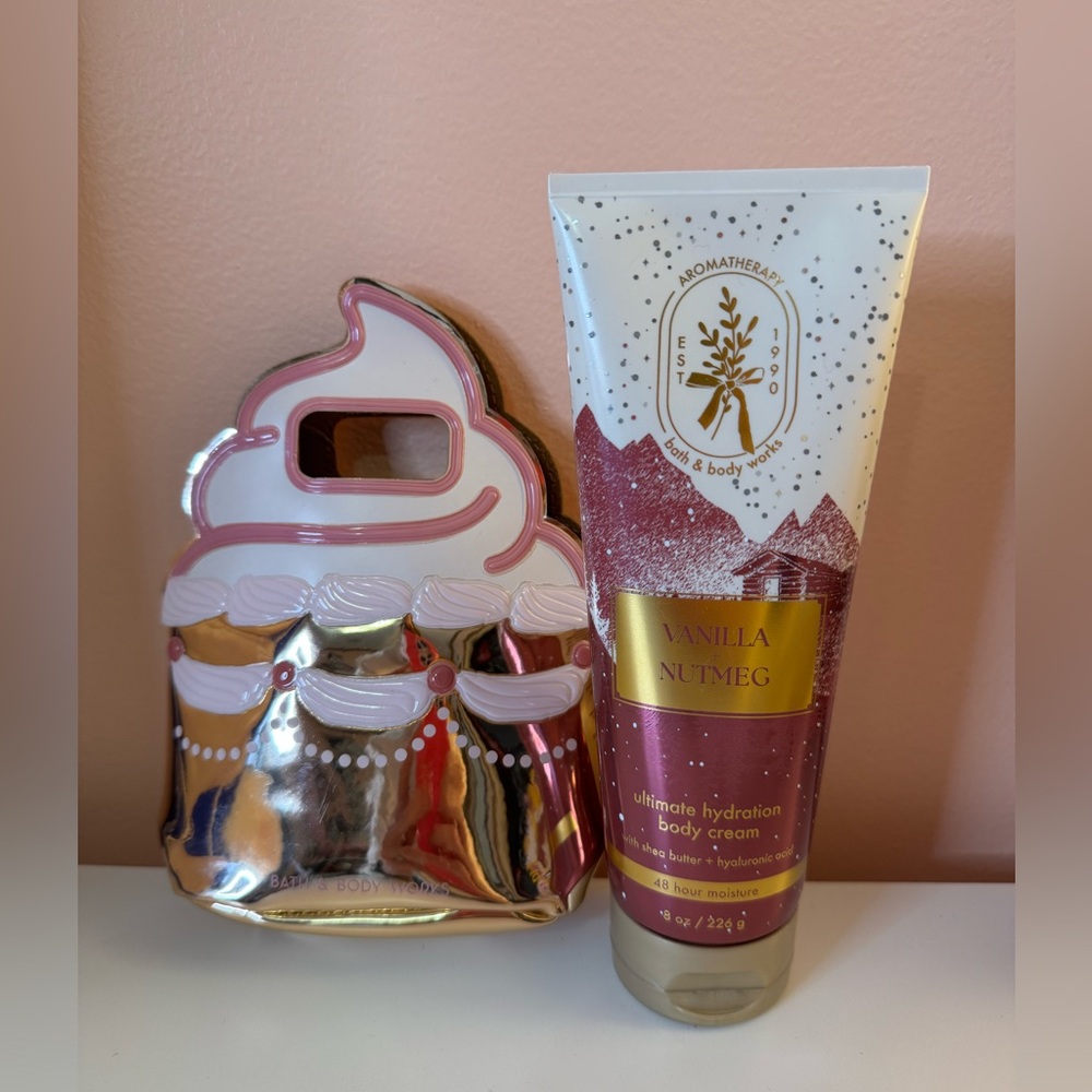 Bath & Body Works Gift Set Vanilla Nutmeg Hydrating Body Cream Cupcake Bag NWT